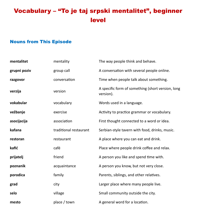 vocabulary beginner